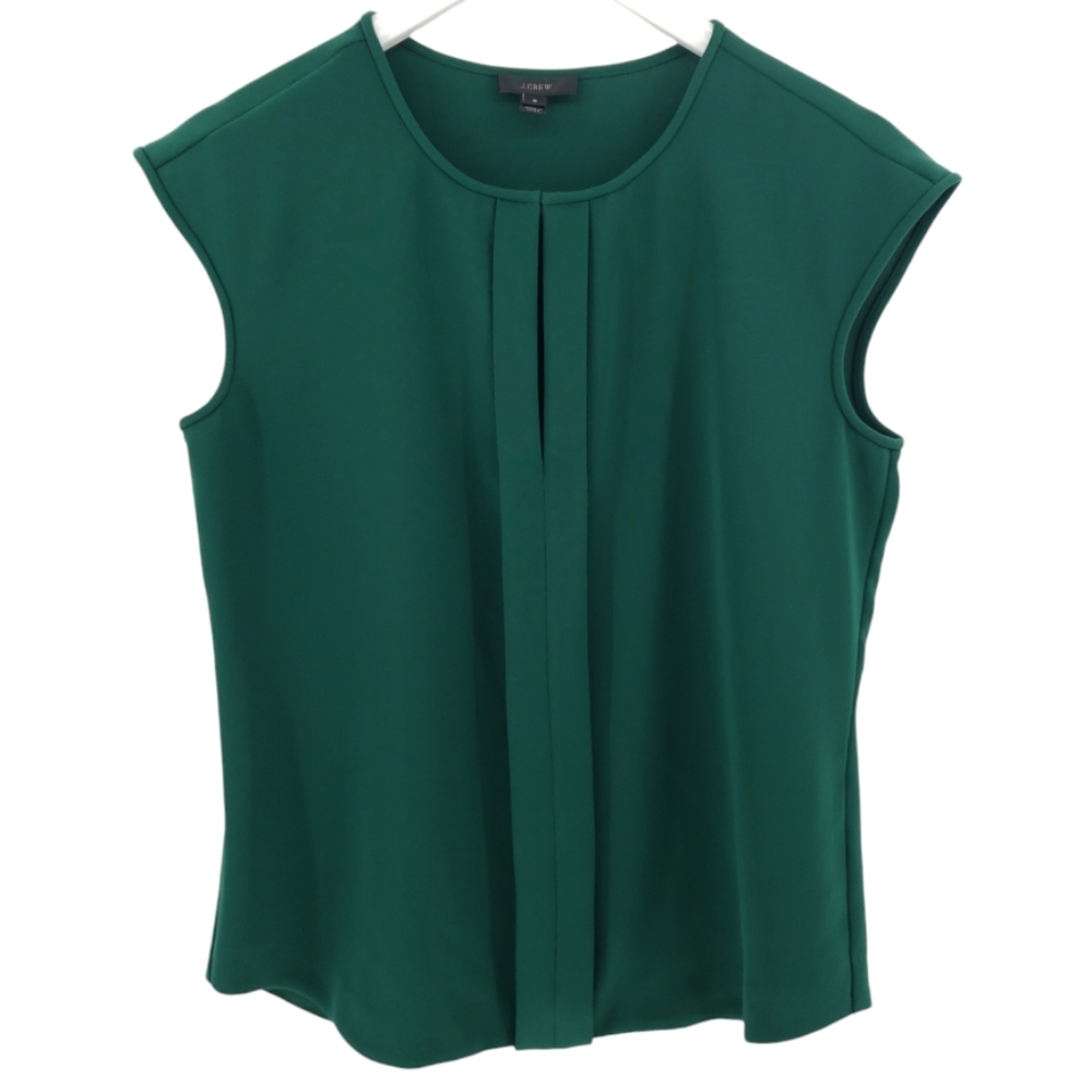 J Crew Sleeveless Shell Size 6 Evergreen Pleated Front Career Travel